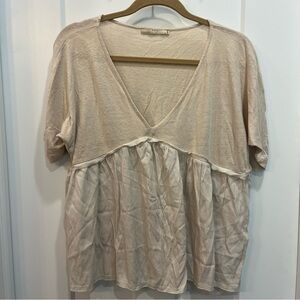 Zara Tan Beige Short Sleeve Boho Gauzy Bottom Top Size Medium Style 0264/033/711